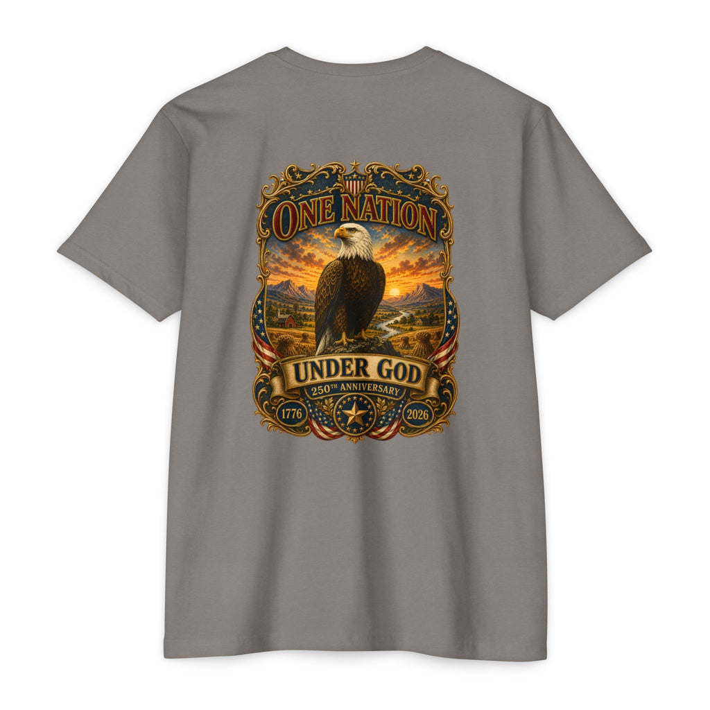 Heritage Print Co - One Nation Under God with Eagle - USA 250th Anniversary 4th of July - Next Level 6210 CVC Super Soft T-Shirt