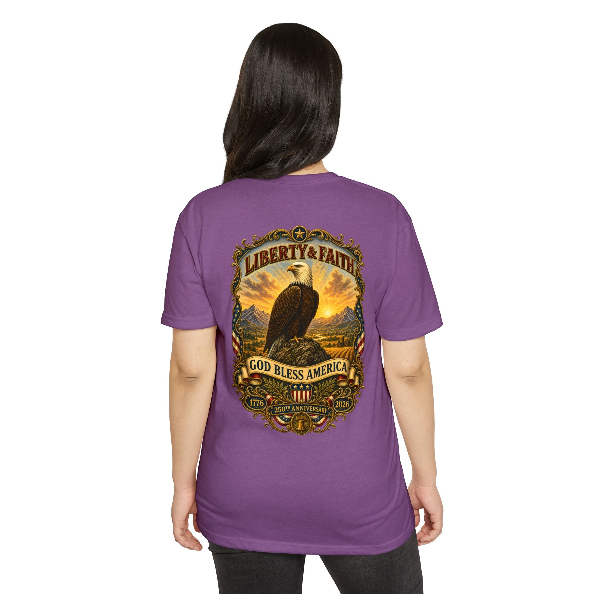 Heritage Print Co - Liberty & Faith Eagle - God Bless America - USA 250 years - 4th of July - Next Level 6210 CVC Super Soft T-Shirt