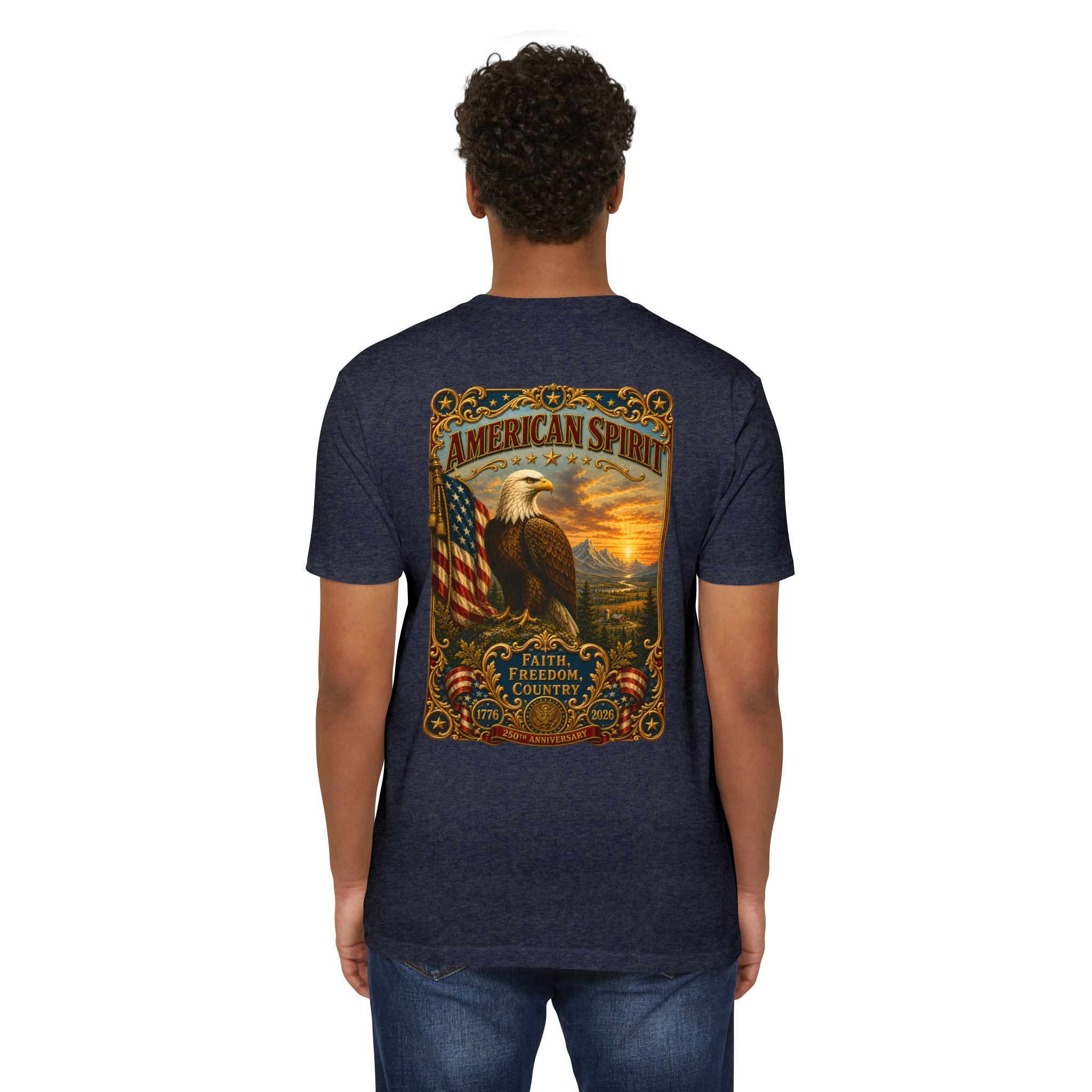 Heritage Print Co - American Spirit - Faith Freedom Country with Eagle - USA 250 years - 4th of July - Next Level 6210 CVC Super Soft T-Shirt