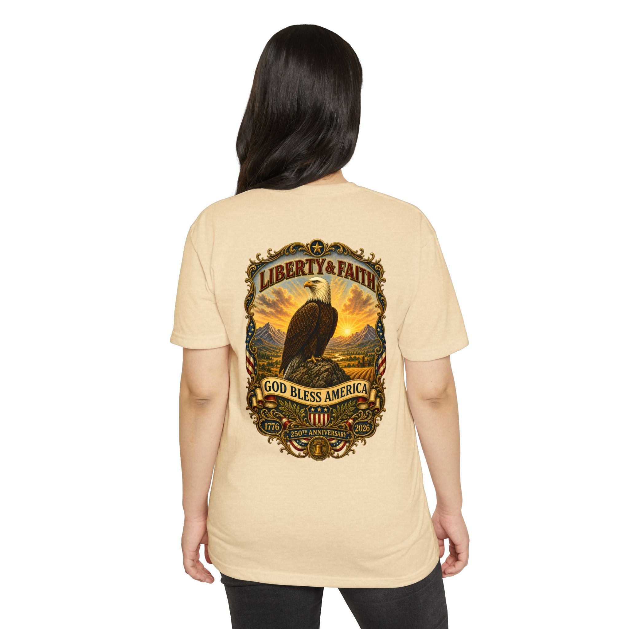 Heritage Print Co - Liberty & Faith Eagle - God Bless America - USA 250 years - 4th of July - Next Level 6210 CVC Super Soft T-Shirt