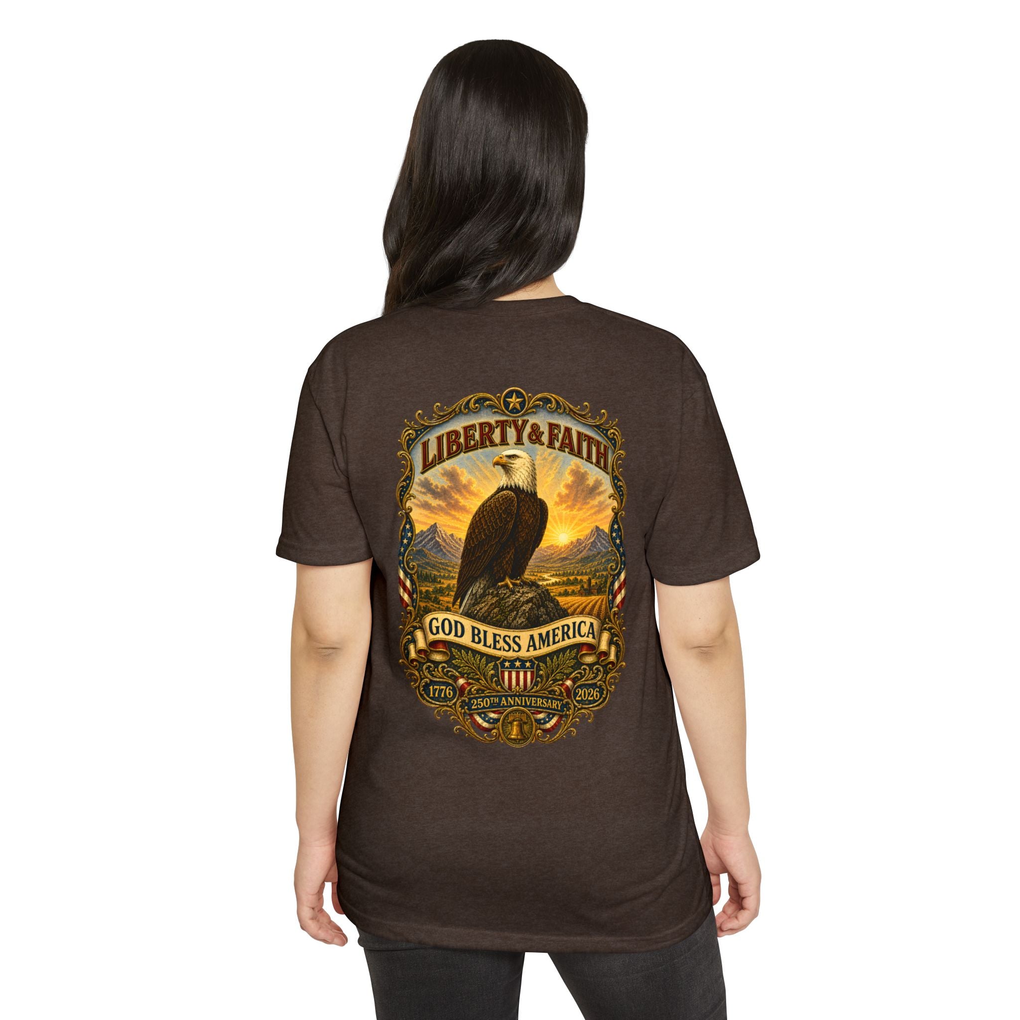 Heritage Print Co - Liberty & Faith Eagle - God Bless America - USA 250 years - 4th of July - Next Level 6210 CVC Super Soft T-Shirt