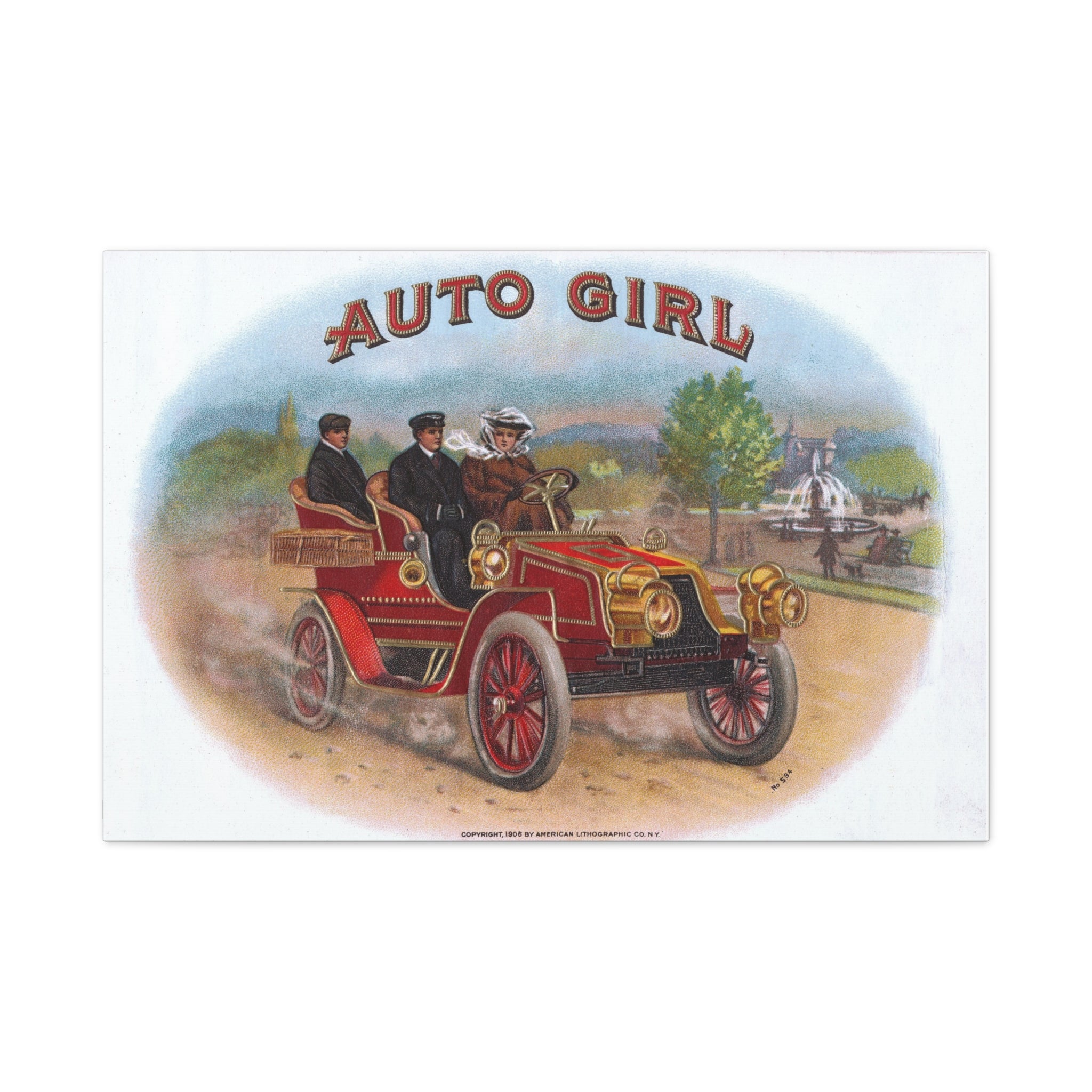 Vintage Stone Lithography Artwork - Auto Girl - Matte Canvas, Stretched, 1.25"
