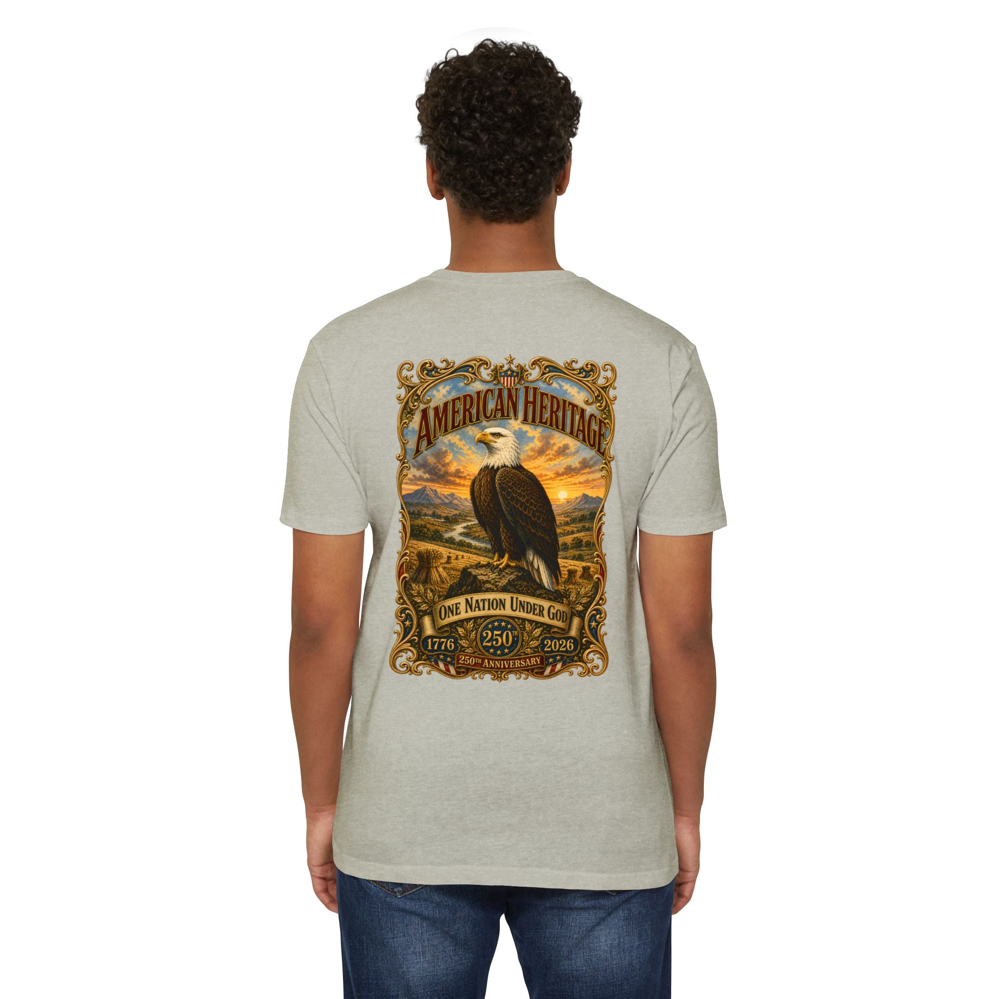 Heritage Print Co - American Heritage - One Nation Under God with Eagle - USA 250 Years - 4th of July - Next Level 6210 CVC Super Soft T-Shirt