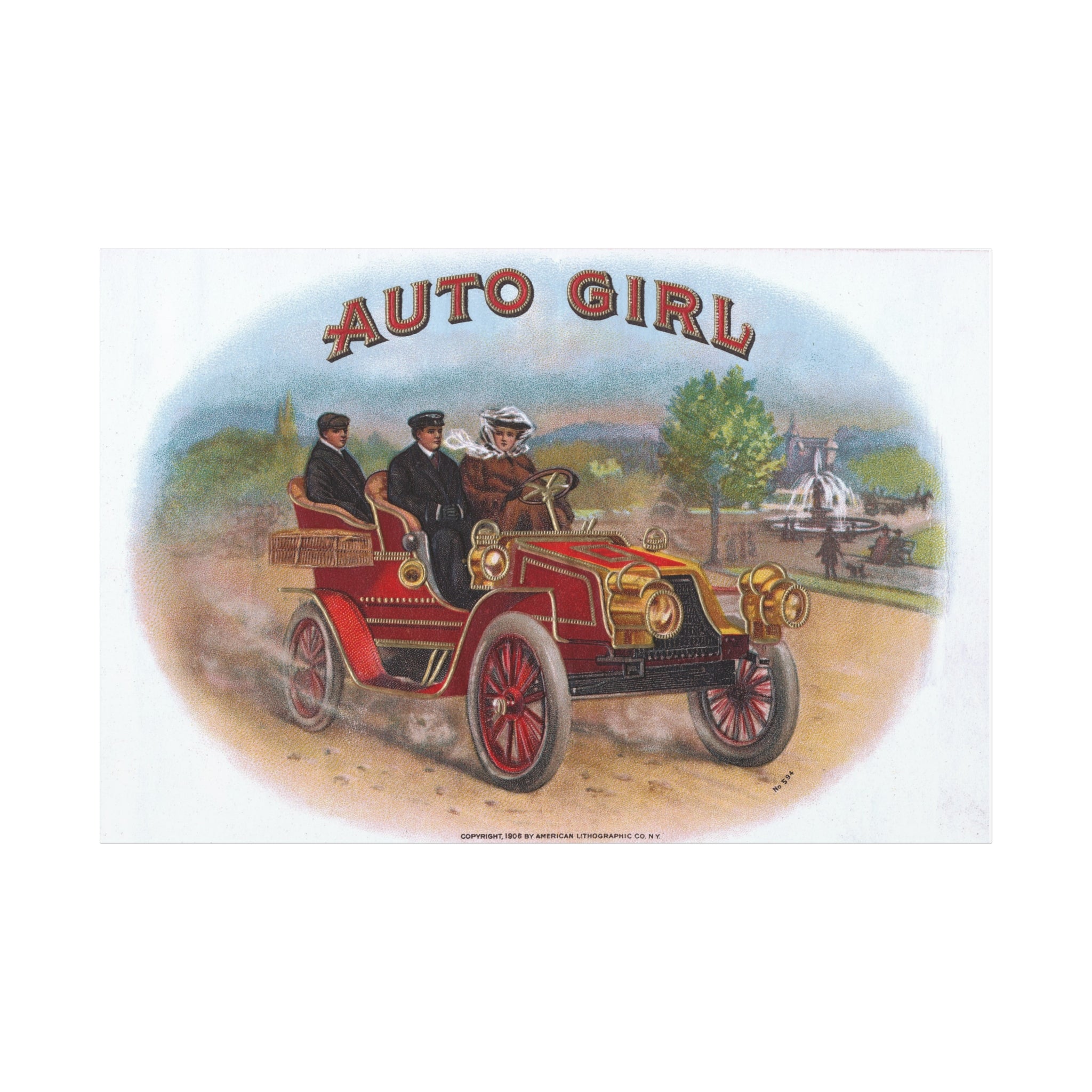 Vintage Stone Lithography Artwork - Auto Girl - Matte Canvas, Stretched, 1.25"