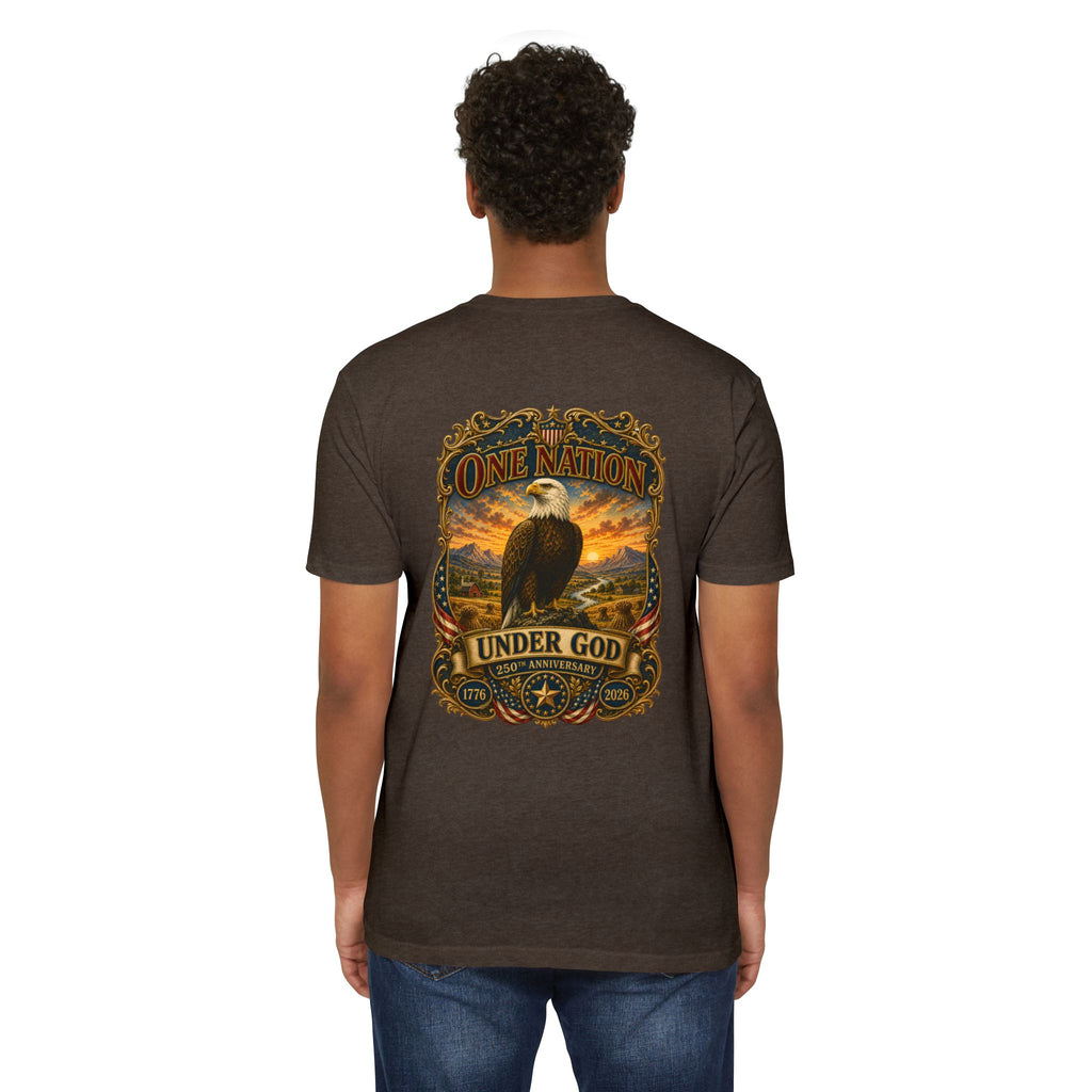 Heritage Print Co - One Nation Under God with Eagle - USA 250th Anniversary 4th of July - Next Level 6210 CVC Super Soft T-Shirt