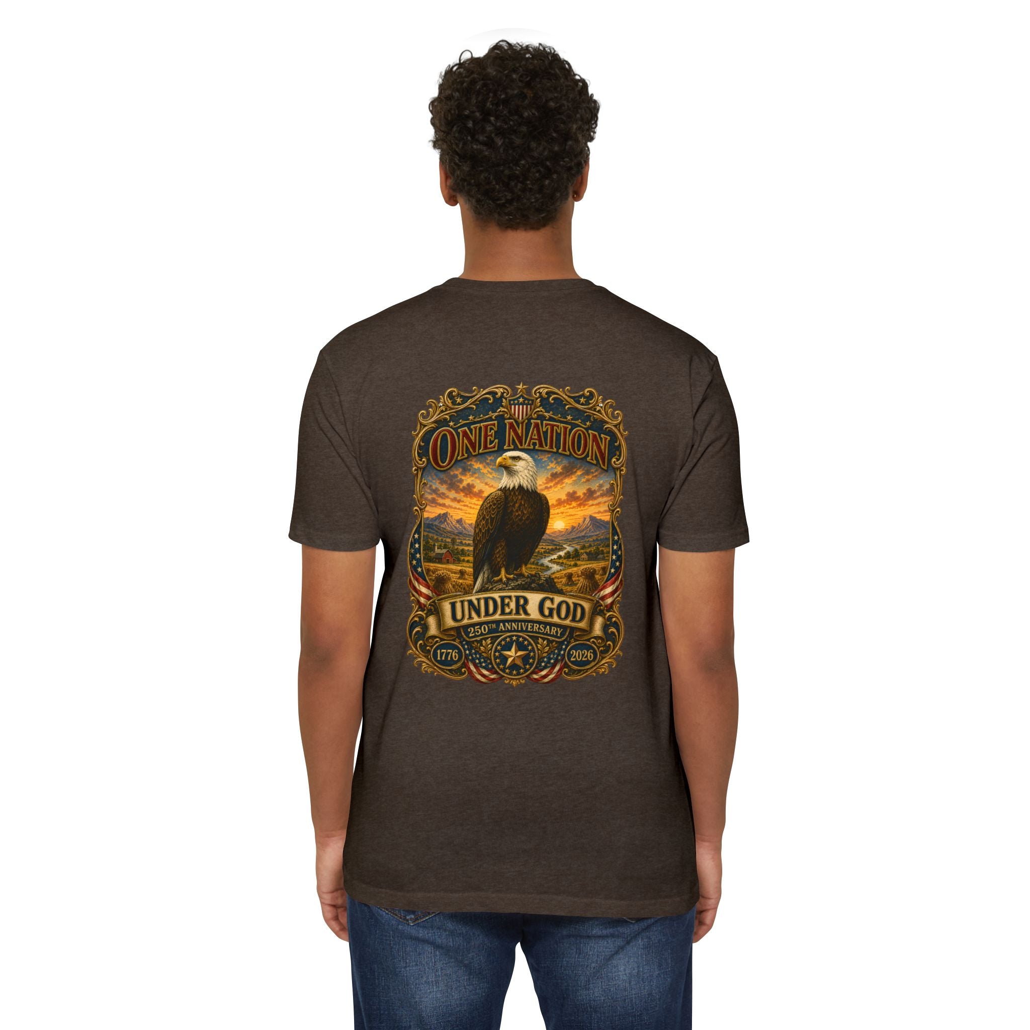 Heritage Print Co - One Nation Under God with Eagle - USA 250th Anniversary 4th of July - Next Level 6210 CVC Super Soft T-Shirt