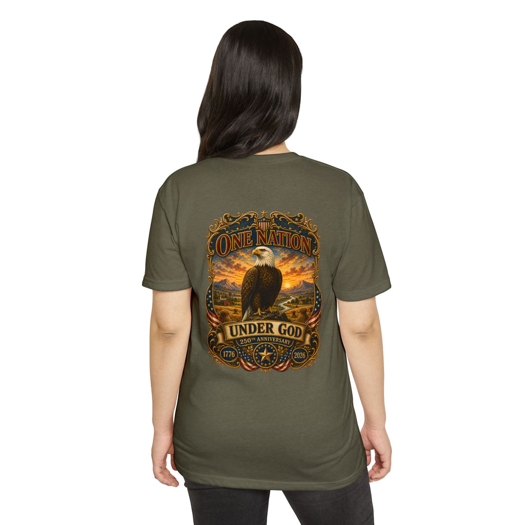 Heritage Print Co - One Nation Under God with Eagle - USA 250th Anniversary 4th of July - Next Level 6210 CVC Super Soft T-Shirt