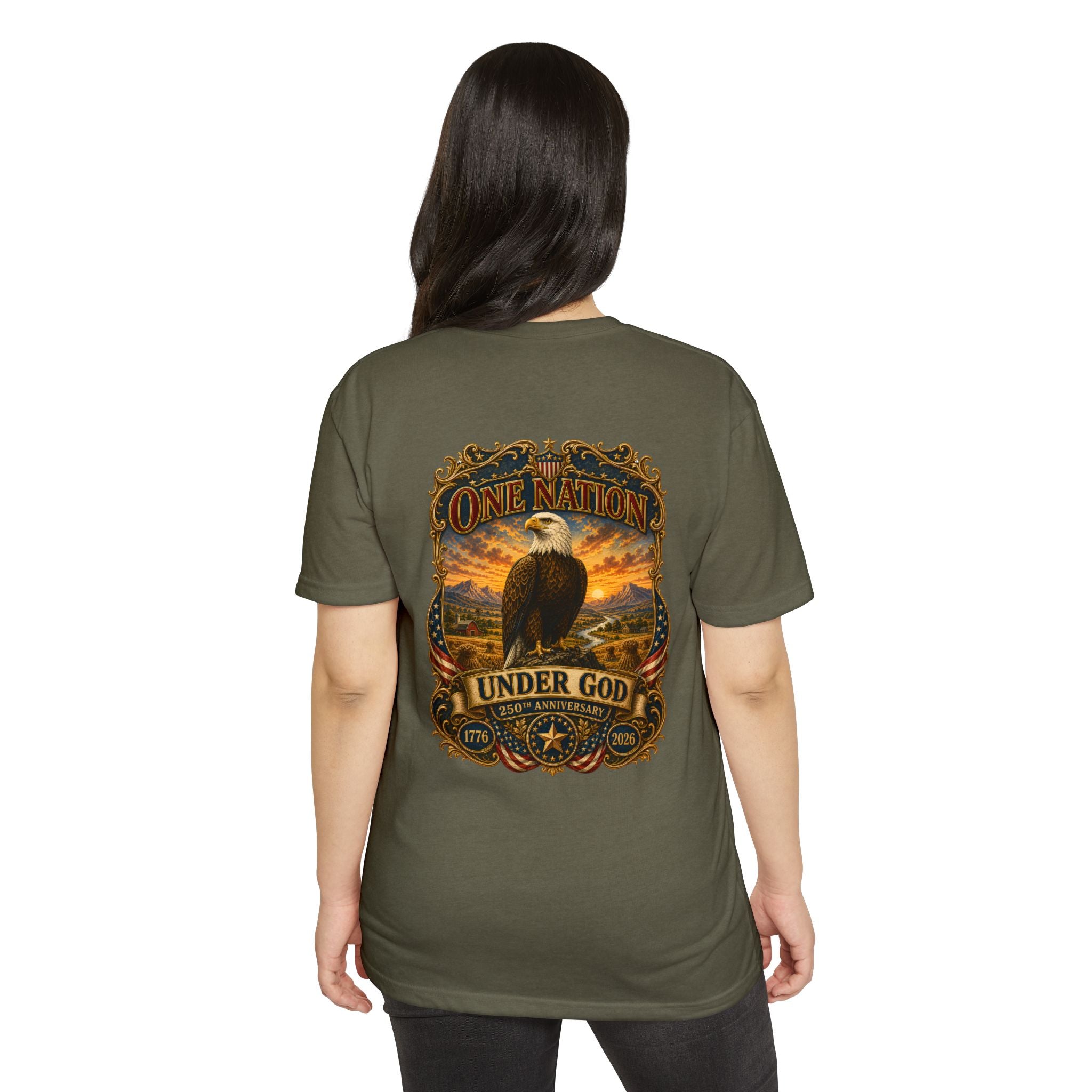 Heritage Print Co - One Nation Under God with Eagle - USA 250th Anniversary 4th of July - Next Level 6210 CVC Super Soft T-Shirt