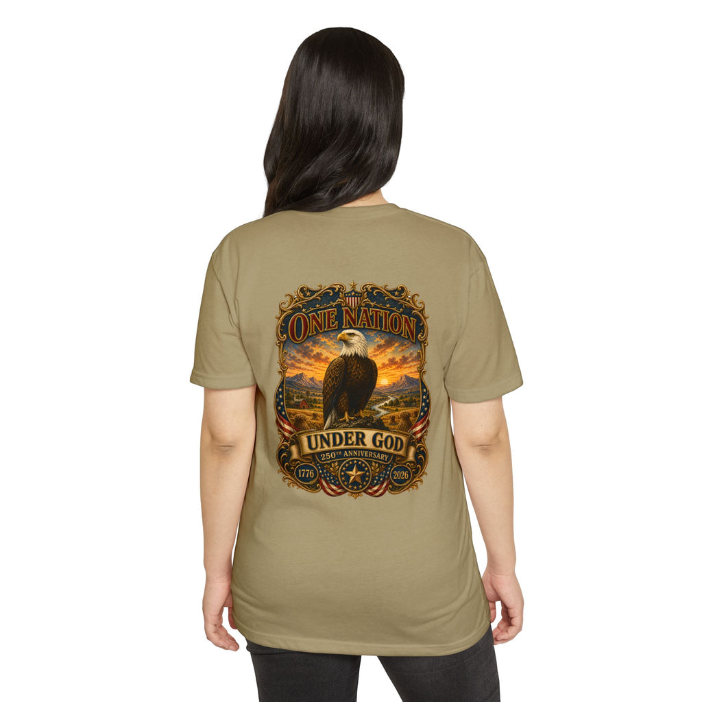 Heritage Print Co - One Nation Under God with Eagle - USA 250th Anniversary 4th of July - Next Level 6210 CVC Super Soft T-Shirt