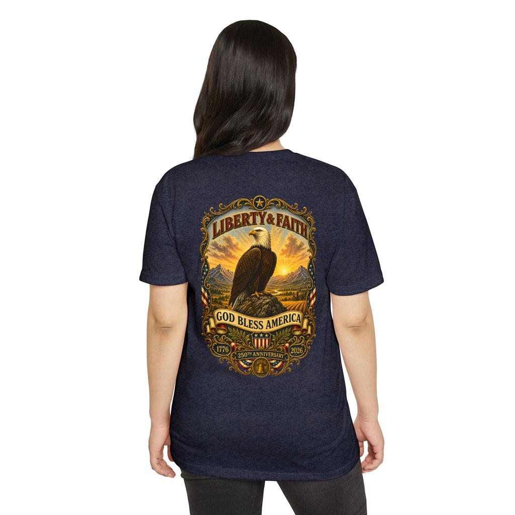 Heritage Print Co - Liberty & Faith Eagle - God Bless America - USA 250 years - 4th of July - Next Level 6210 CVC Super Soft T-Shirt