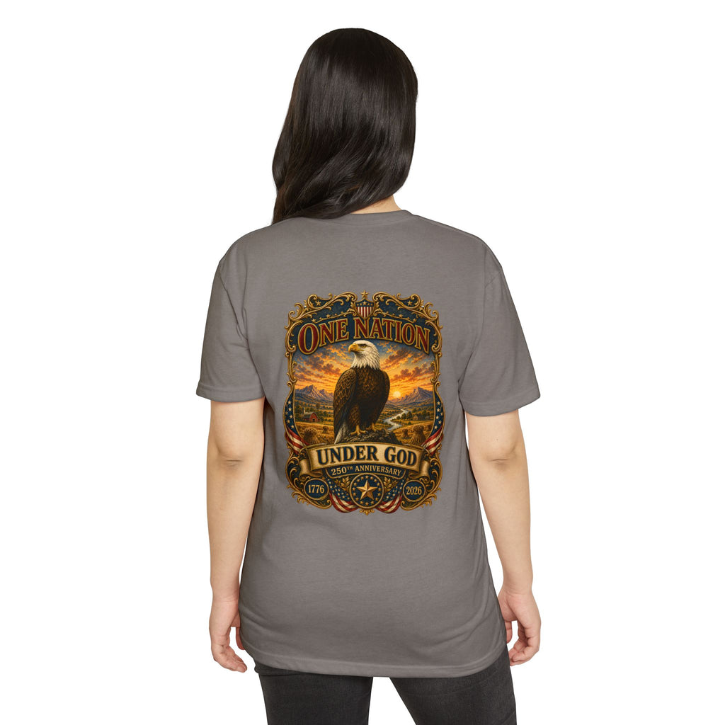 Heritage Print Co - One Nation Under God with Eagle - USA 250th Anniversary 4th of July - Next Level 6210 CVC Super Soft T-Shirt
