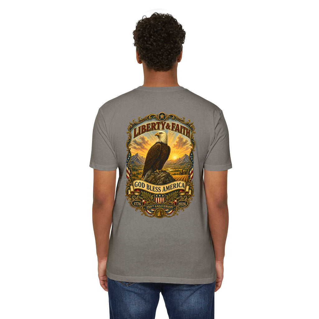 Heritage Print Co - Liberty & Faith Eagle - God Bless America - USA 250 years - 4th of July - Next Level 6210 CVC Super Soft T-Shirt