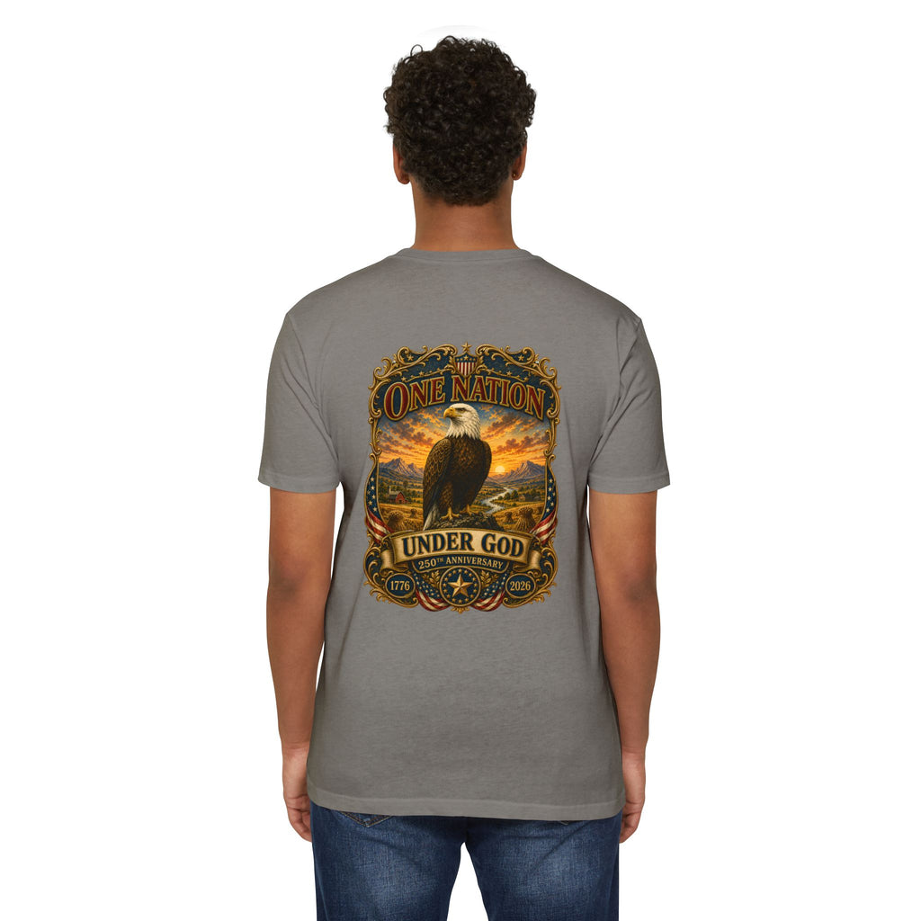 Heritage Print Co - One Nation Under God with Eagle - USA 250th Anniversary 4th of July - Next Level 6210 CVC Super Soft T-Shirt