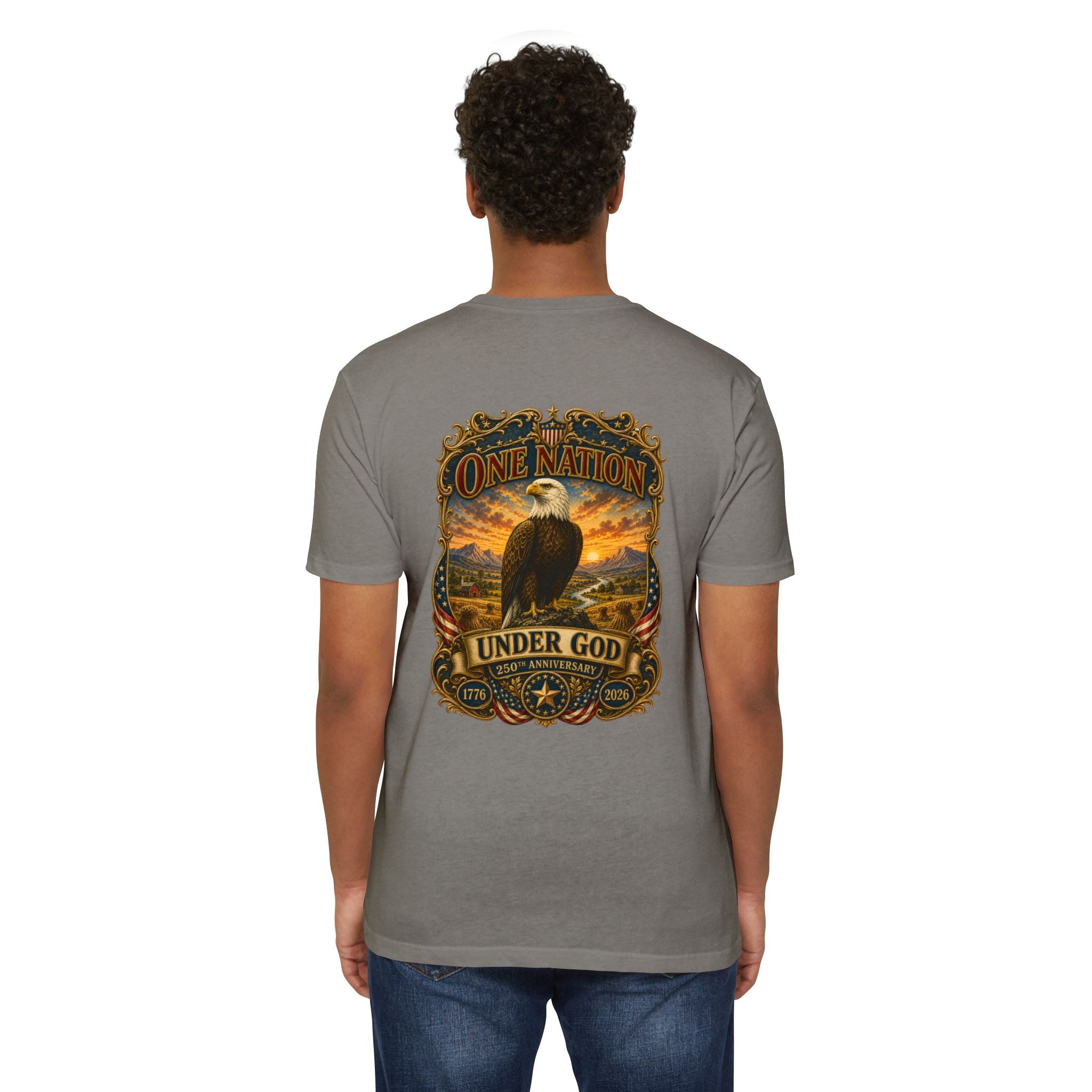 Heritage Print Co - One Nation Under God with Eagle - USA 250th Anniversary 4th of July - Next Level 6210 CVC Super Soft T-Shirt