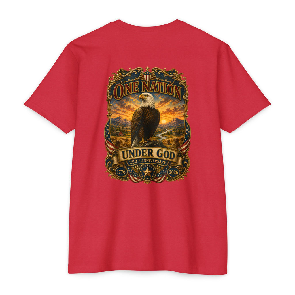 Heritage Print Co - One Nation Under God with Eagle - USA 250th Anniversary 4th of July - Next Level 6210 CVC Super Soft T-Shirt
