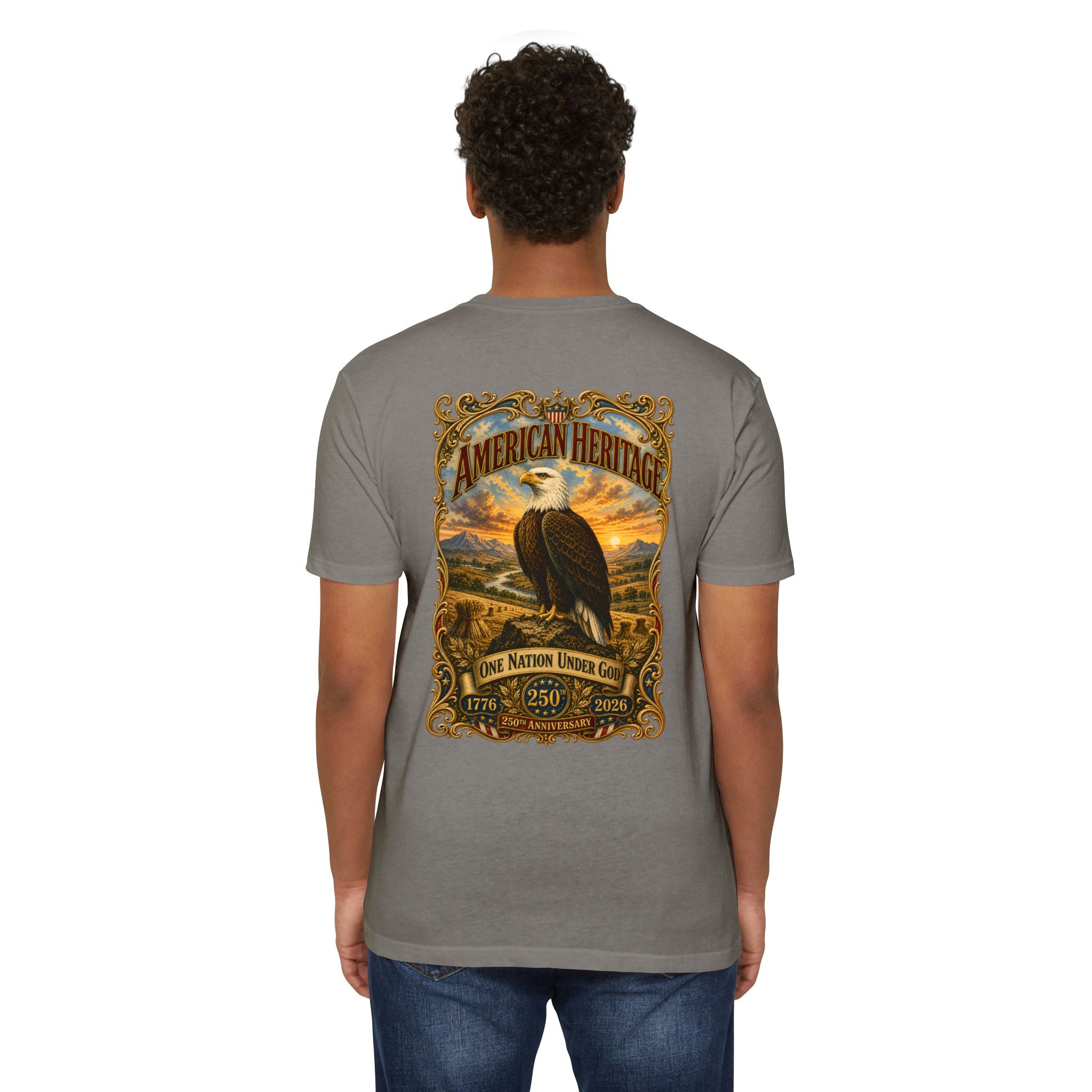 Heritage Print Co - American Heritage - One Nation Under God with Eagle - USA 250 Years - 4th of July - Next Level 6210 CVC Super Soft T-Shirt
