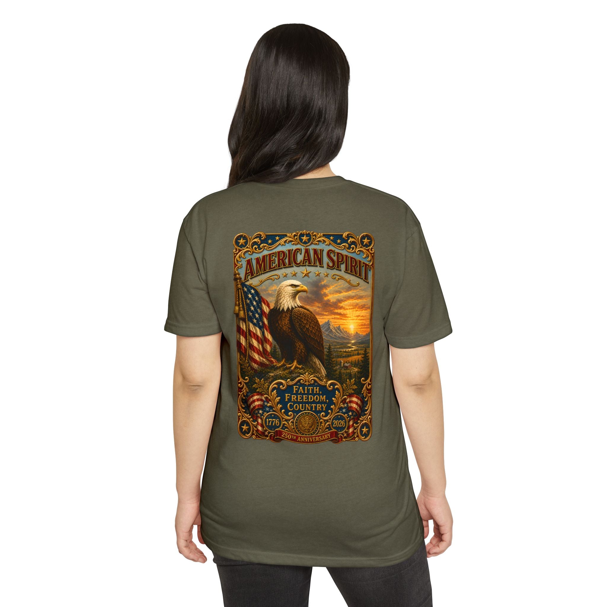 Heritage Print Co - American Spirit - Faith Freedom Country with Eagle - USA 250 years - 4th of July - Next Level 6210 CVC Super Soft T-Shirt