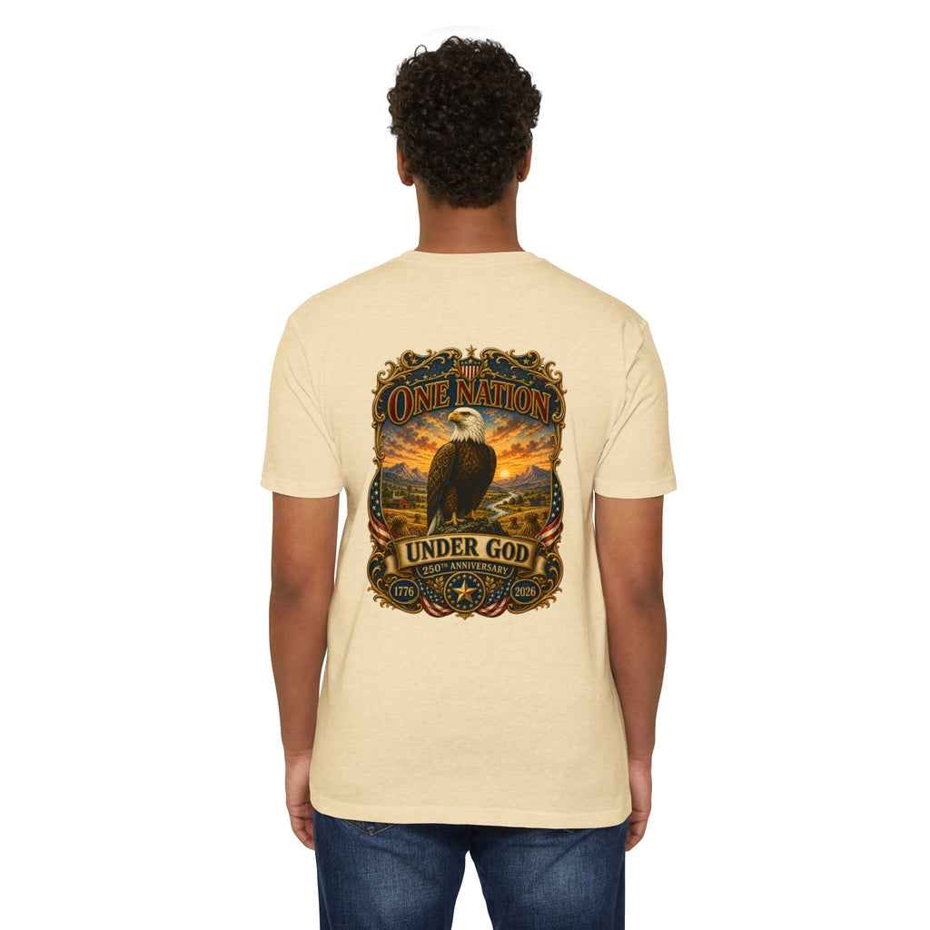 Heritage Print Co - One Nation Under God with Eagle - USA 250th Anniversary 4th of July - Next Level 6210 CVC Super Soft T-Shirt