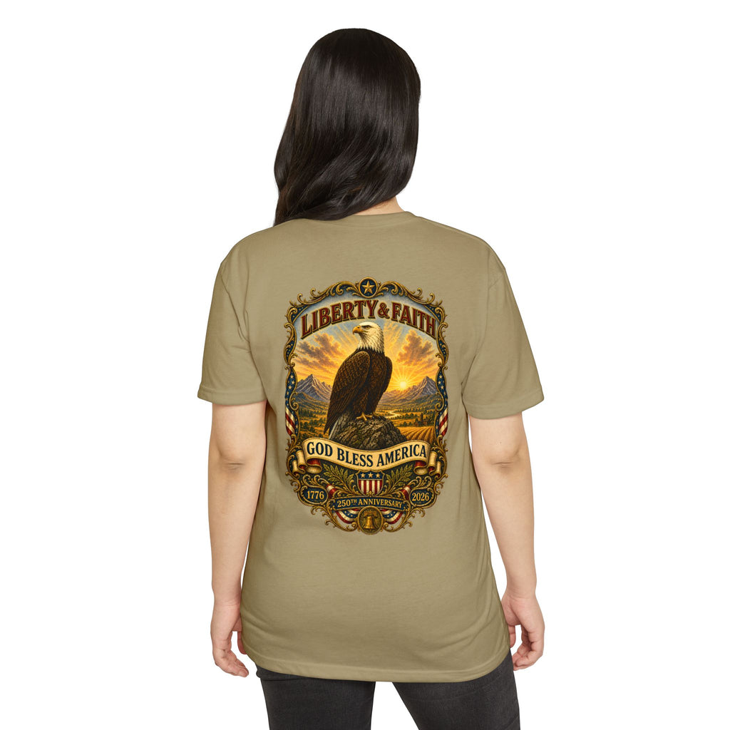 Heritage Print Co - Liberty & Faith Eagle - God Bless America - USA 250 years - 4th of July - Next Level 6210 CVC Super Soft T-Shirt