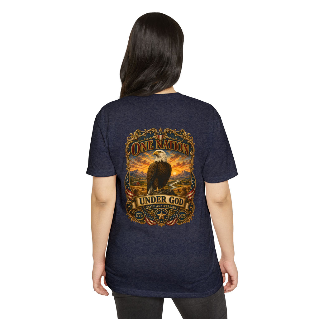 Heritage Print Co - One Nation Under God with Eagle - USA 250th Anniversary 4th of July - Next Level 6210 CVC Super Soft T-Shirt