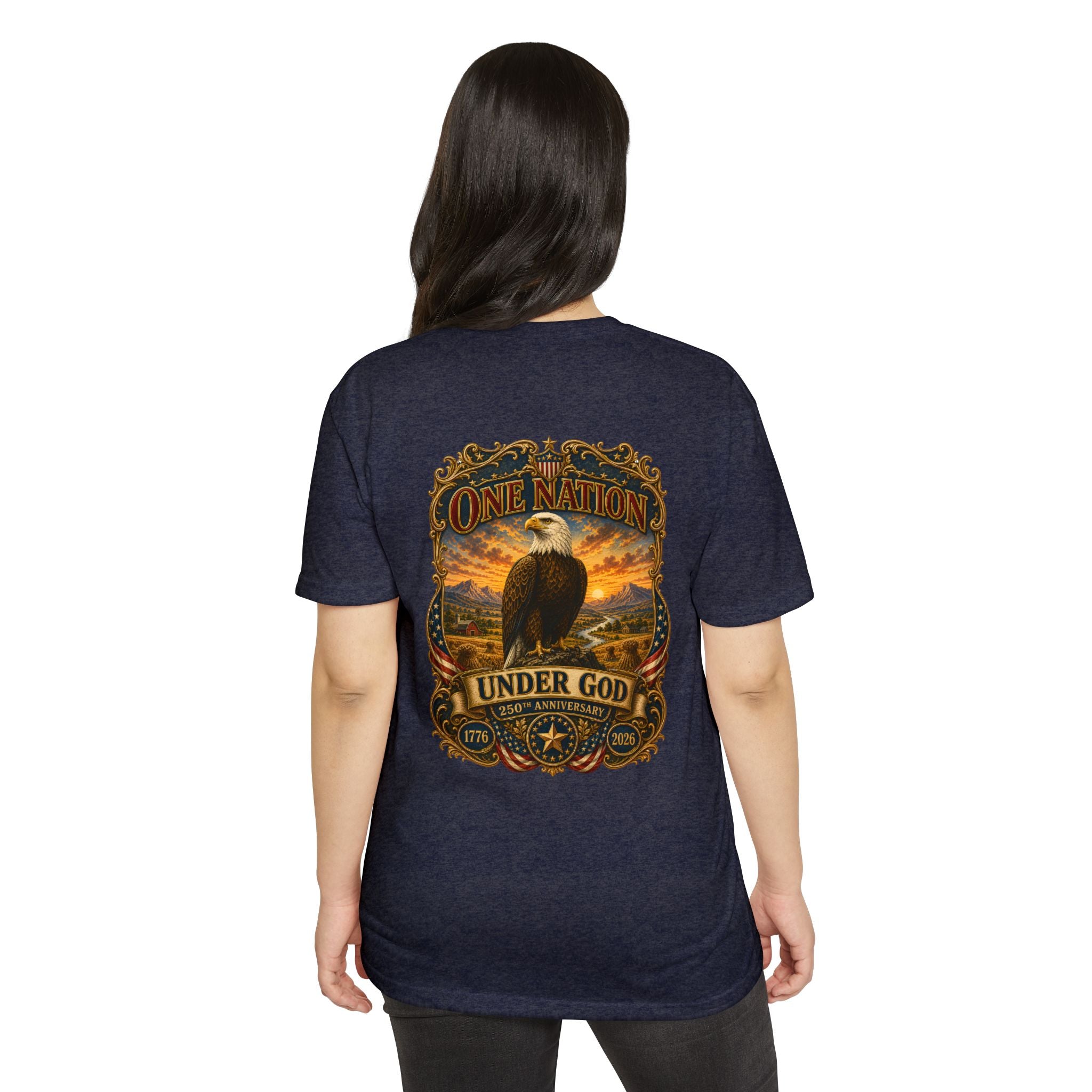 Heritage Print Co - One Nation Under God with Eagle - USA 250th Anniversary 4th of July - Next Level 6210 CVC Super Soft T-Shirt