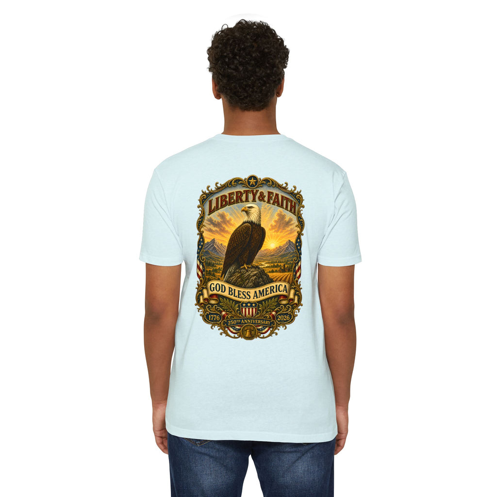 Heritage Print Co - Liberty & Faith Eagle - God Bless America - USA 250 years - 4th of July - Next Level 6210 CVC Super Soft T-Shirt