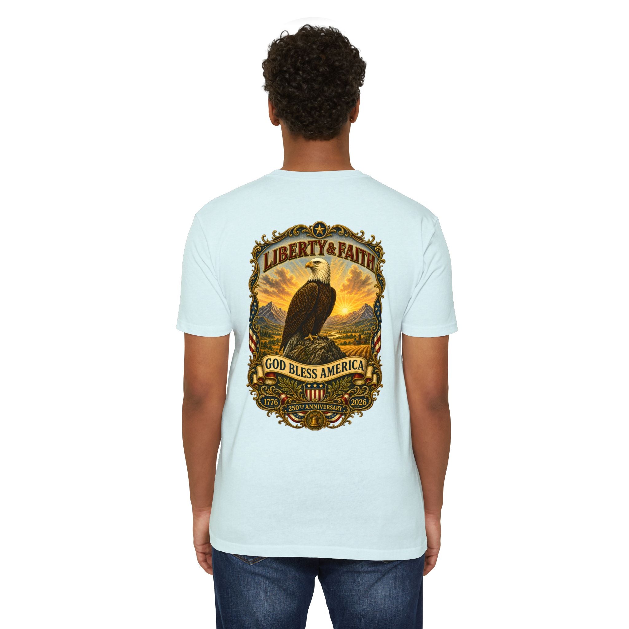 Heritage Print Co - Liberty & Faith Eagle - God Bless America - USA 250 years - 4th of July - Next Level 6210 CVC Super Soft T-Shirt