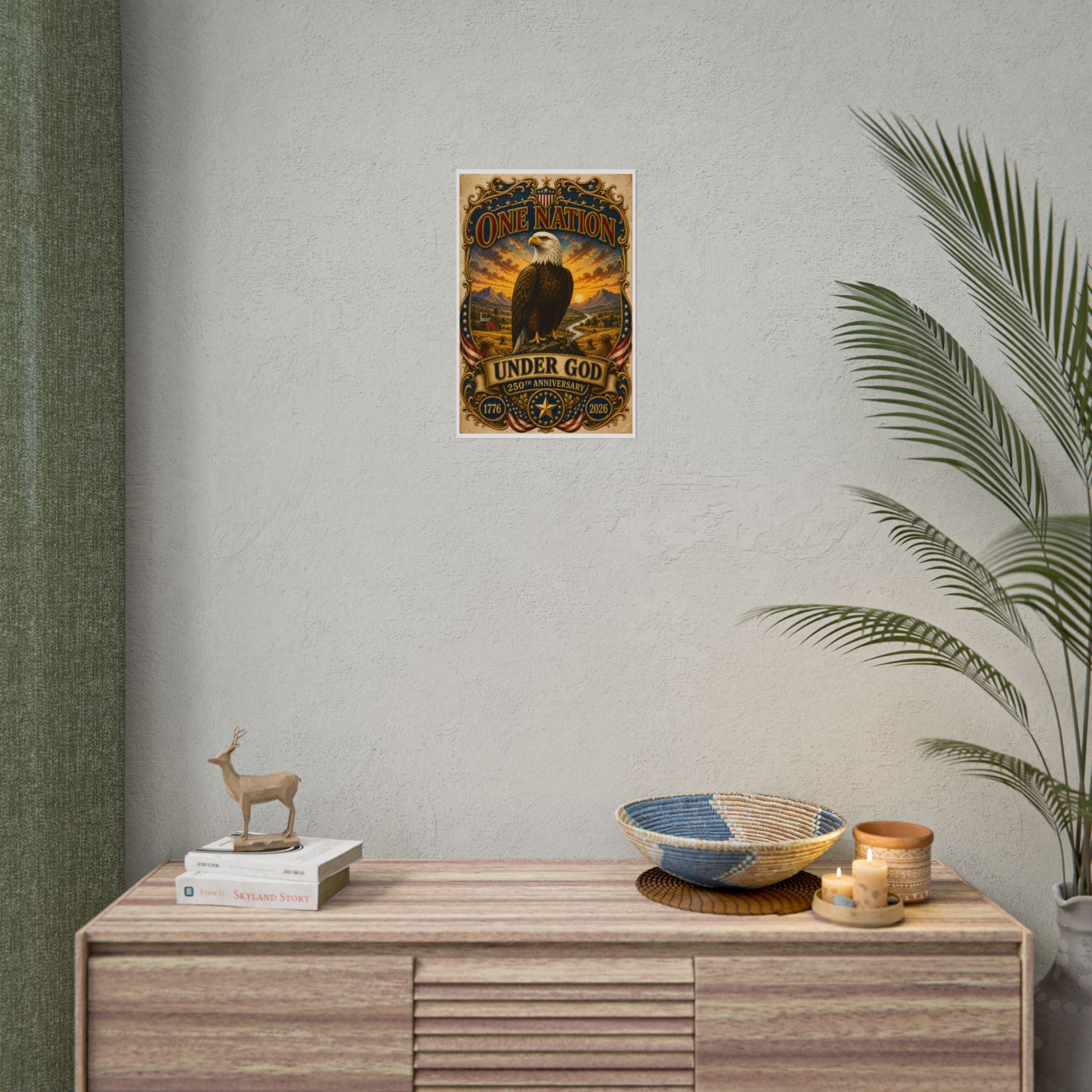Heritage Print Co - One Nation Under God with Eagle - USA 250th Anniversary - 4th of July - Premium Vintage Wall Art