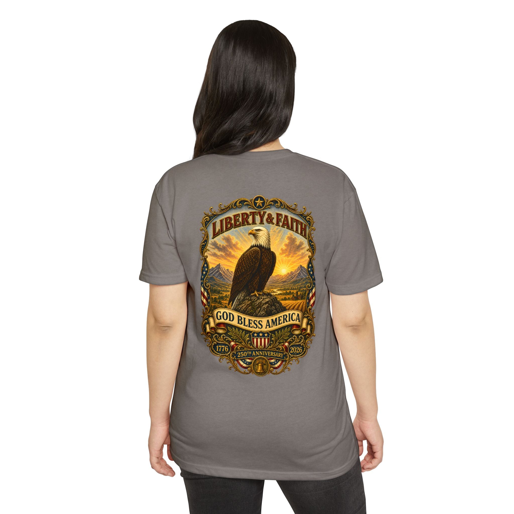 Heritage Print Co - Liberty & Faith Eagle - God Bless America - USA 250 years - 4th of July - Next Level 6210 CVC Super Soft T-Shirt