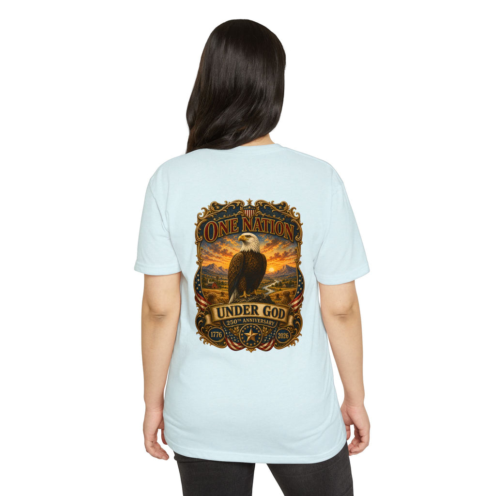 Heritage Print Co - One Nation Under God with Eagle - USA 250th Anniversary 4th of July - Next Level 6210 CVC Super Soft T-Shirt