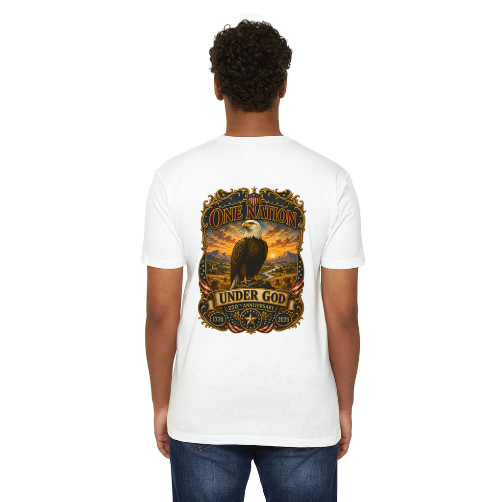 Heritage Print Co - One Nation Under God with Eagle - USA 250th Anniversary 4th of July - Next Level 6210 CVC Super Soft T-Shirt