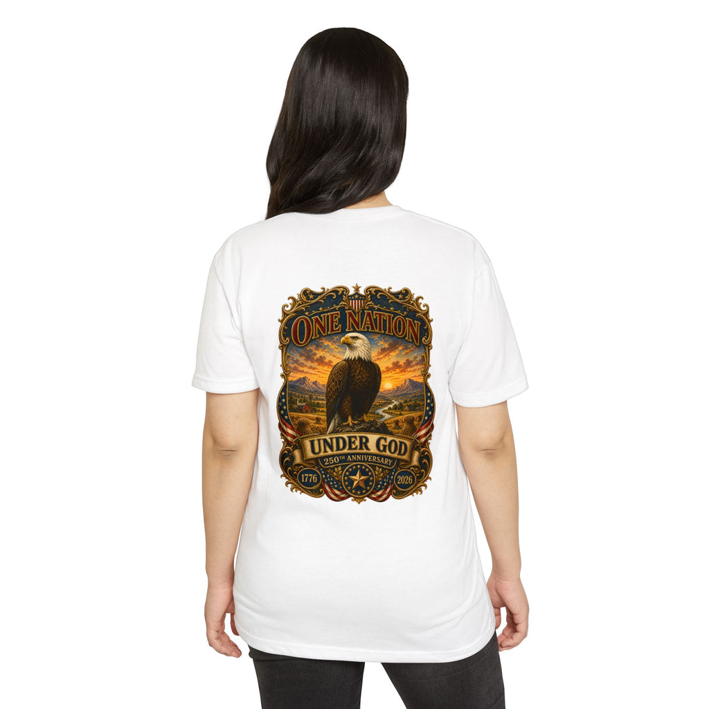 Heritage Print Co - One Nation Under God with Eagle - USA 250th Anniversary 4th of July - Next Level 6210 CVC Super Soft T-Shirt