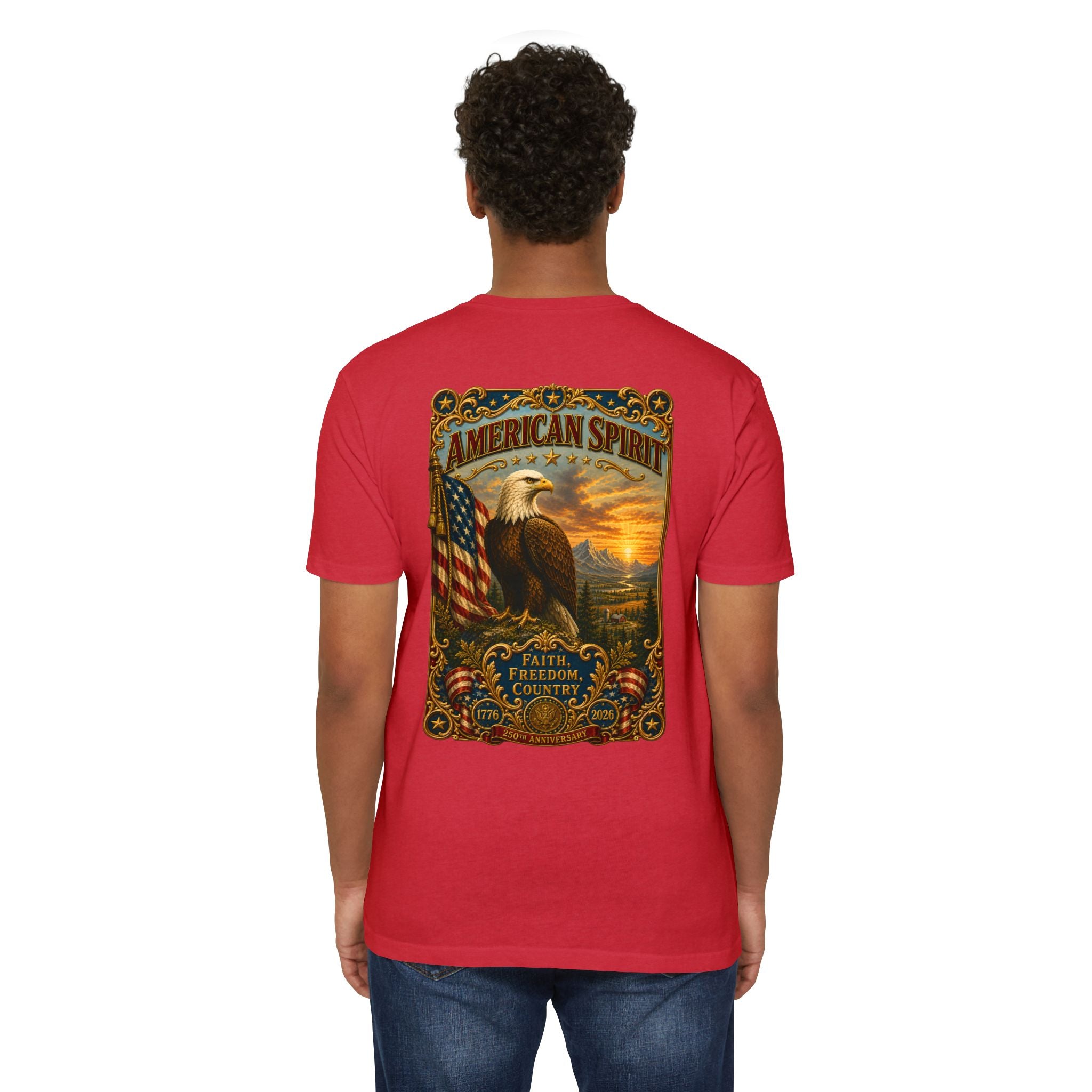 Heritage Print Co - American Spirit - Faith Freedom Country with Eagle - USA 250 years - 4th of July - Next Level 6210 CVC Super Soft T-Shirt