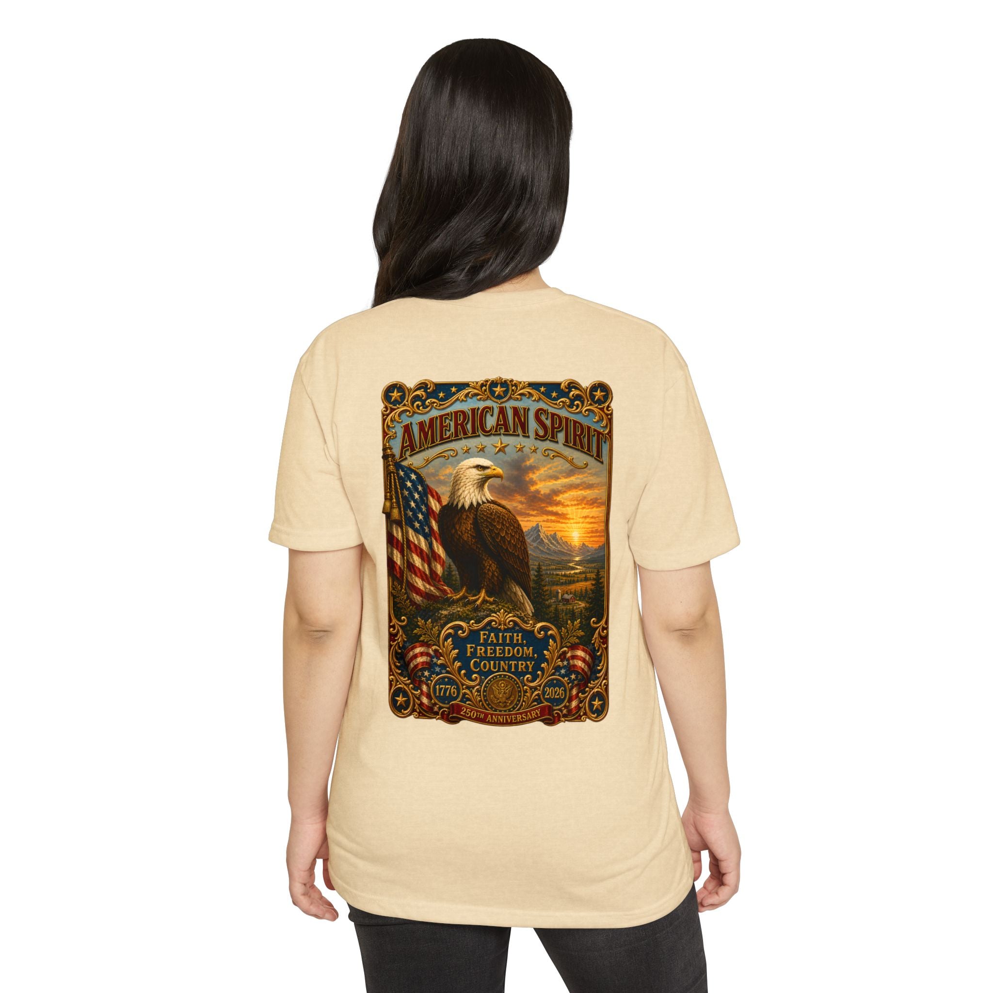 Heritage Print Co - American Spirit - Faith Freedom Country with Eagle - USA 250 years - 4th of July - Next Level 6210 CVC Super Soft T-Shirt