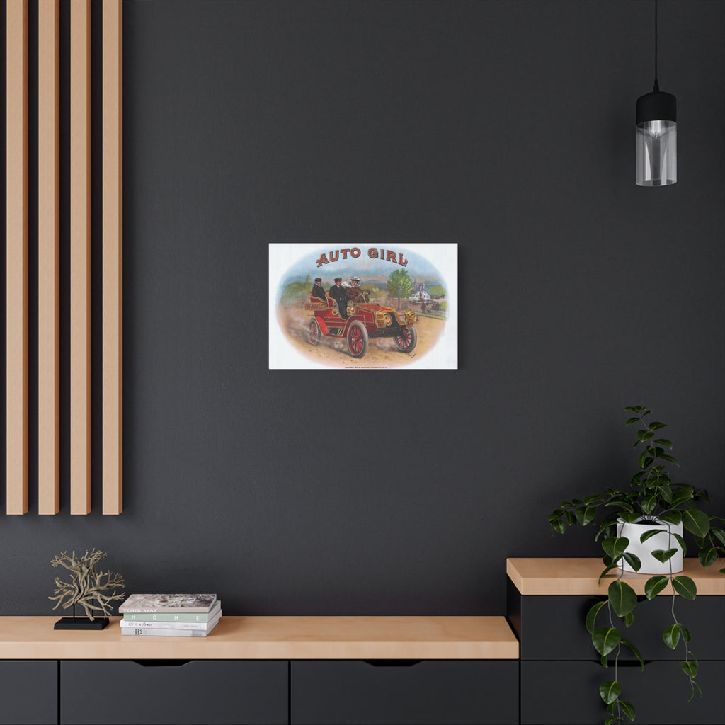 Vintage Stone Lithography Artwork - Auto Girl - Matte Canvas, Stretched, 1.25"