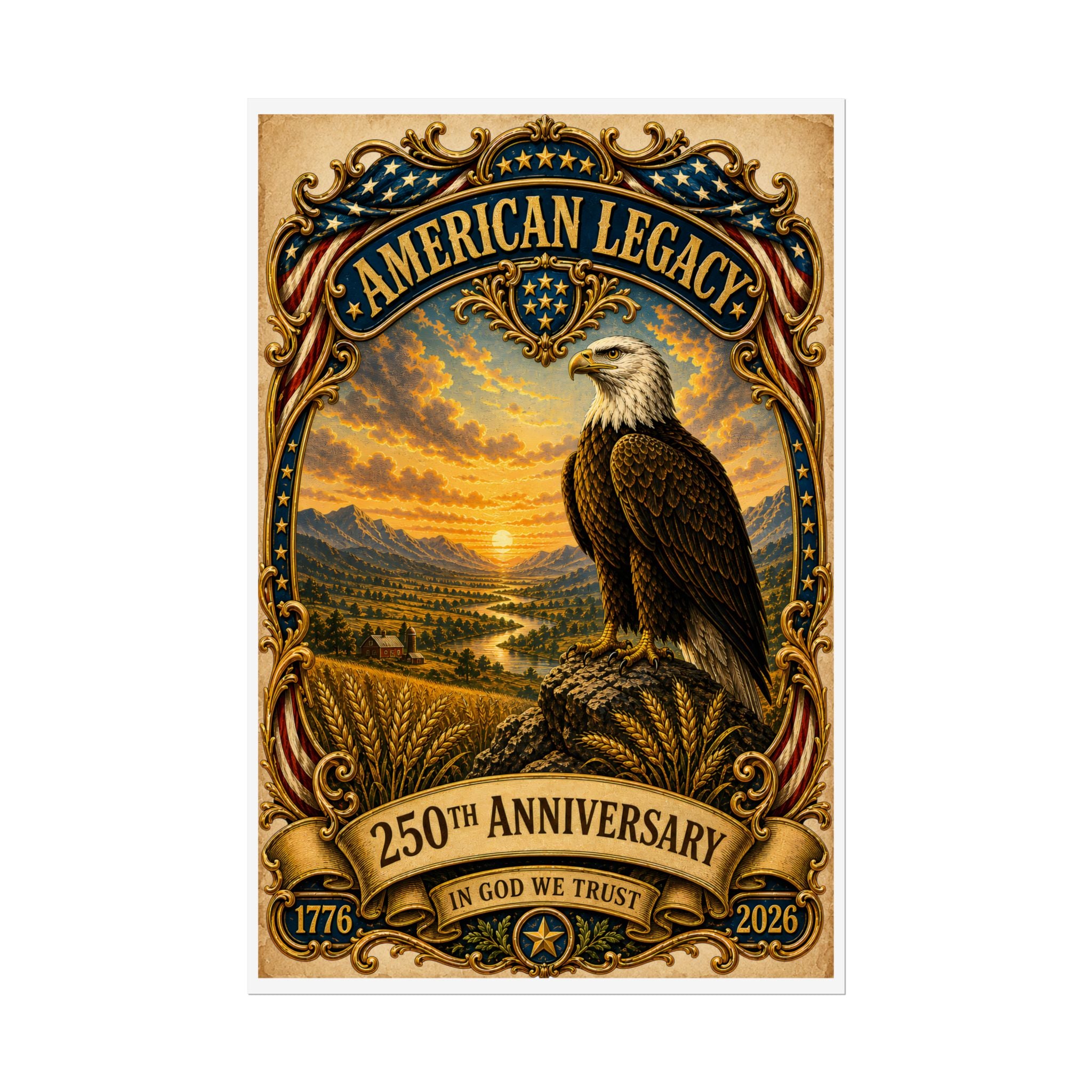 Heritage Print Co - American Legacy - In God We Trust with Eagle - USA 250th Anniversary - 4th of July - Premium Vintage Wall Art