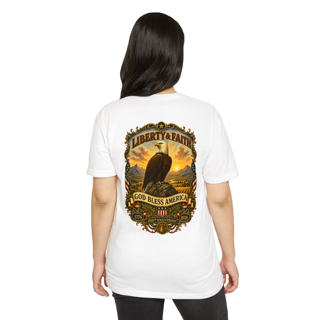 Heritage Print Co - Liberty & Faith Eagle - God Bless America - USA 250 years - 4th of July - Next Level 6210 CVC Super Soft T-Shirt