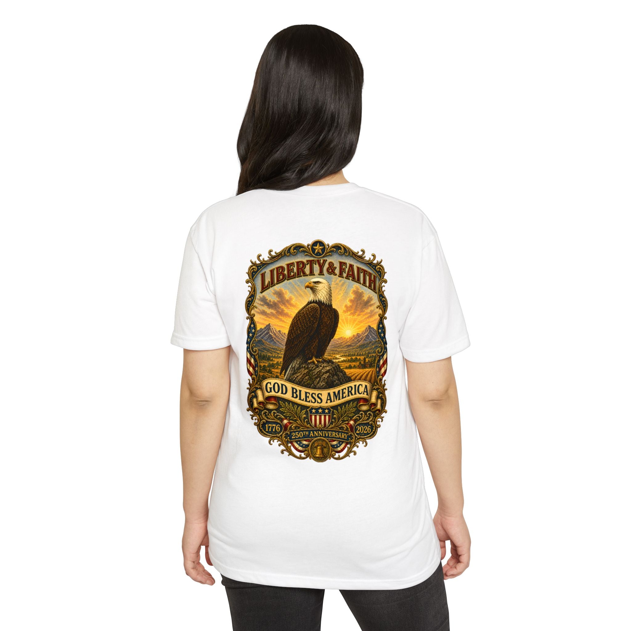 Heritage Print Co - Liberty & Faith Eagle - God Bless America - USA 250 years - 4th of July - Next Level 6210 CVC Super Soft T-Shirt