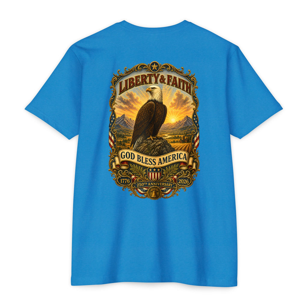 Heritage Print Co - Liberty & Faith Eagle - God Bless America - USA 250 years - 4th of July - Next Level 6210 CVC Super Soft T-Shirt