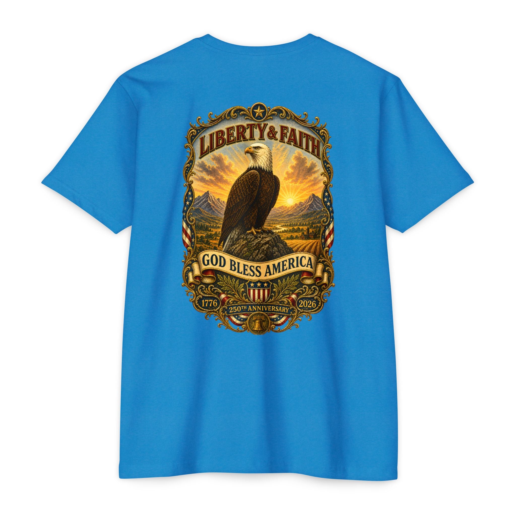 Heritage Print Co - Liberty & Faith Eagle - God Bless America - USA 250 years - 4th of July - Next Level 6210 CVC Super Soft T-Shirt