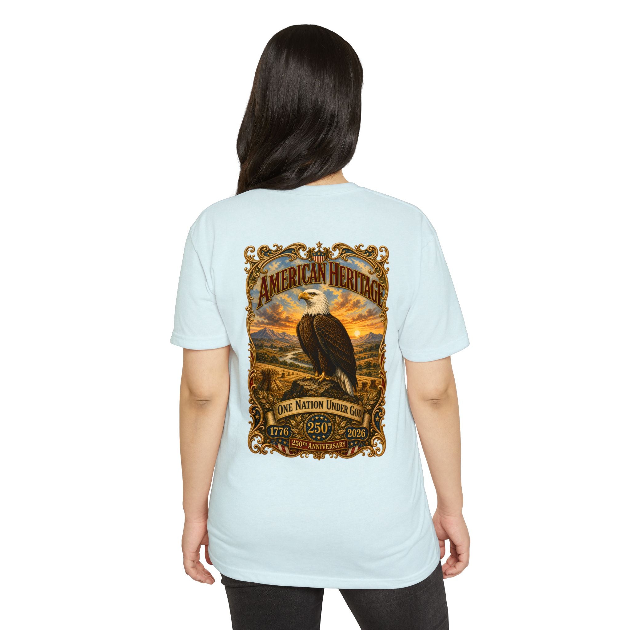 Heritage Print Co - American Heritage - One Nation Under God with Eagle - USA 250 Years - 4th of July - Next Level 6210 CVC Super Soft T-Shirt
