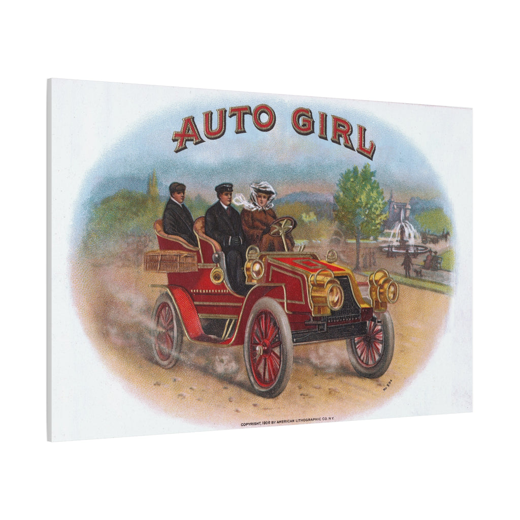 Vintage Stone Lithography Artwork - Auto Girl - Matte Canvas, Stretched, 1.25"