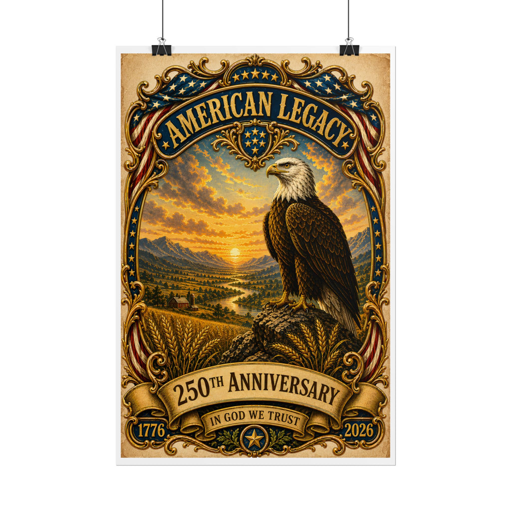 Heritage Print Co - American Legacy - In God We Trust with Eagle - USA 250th Anniversary - 4th of July - Premium Vintage Wall Art