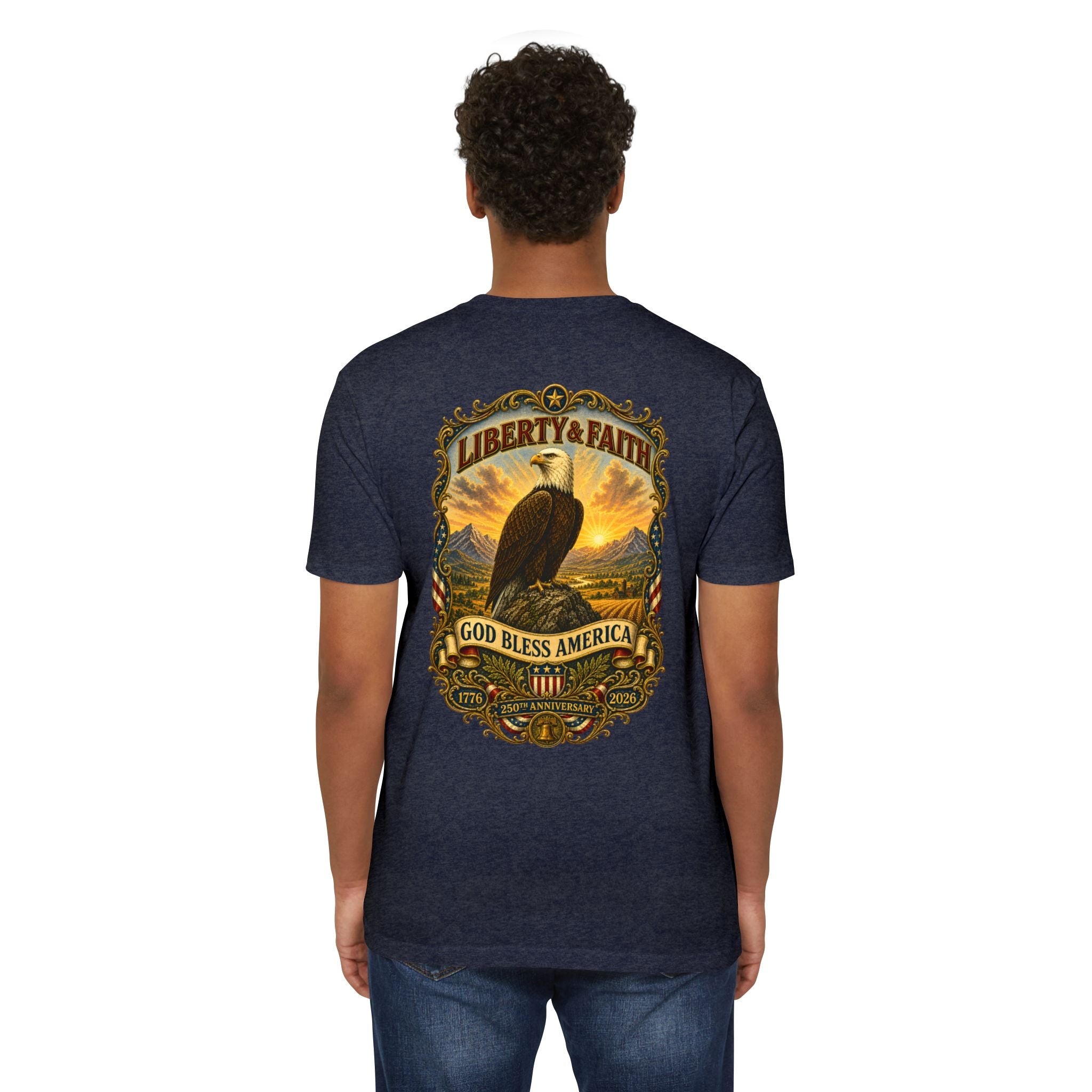 Heritage Print Co - Liberty & Faith Eagle - God Bless America - USA 250 years - 4th of July - Next Level 6210 CVC Super Soft T-Shirt