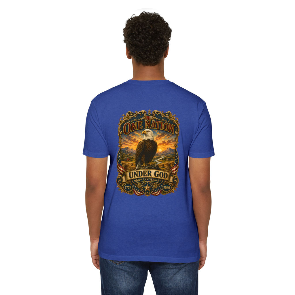 Heritage Print Co - One Nation Under God with Eagle - USA 250th Anniversary 4th of July - Next Level 6210 CVC Super Soft T-Shirt