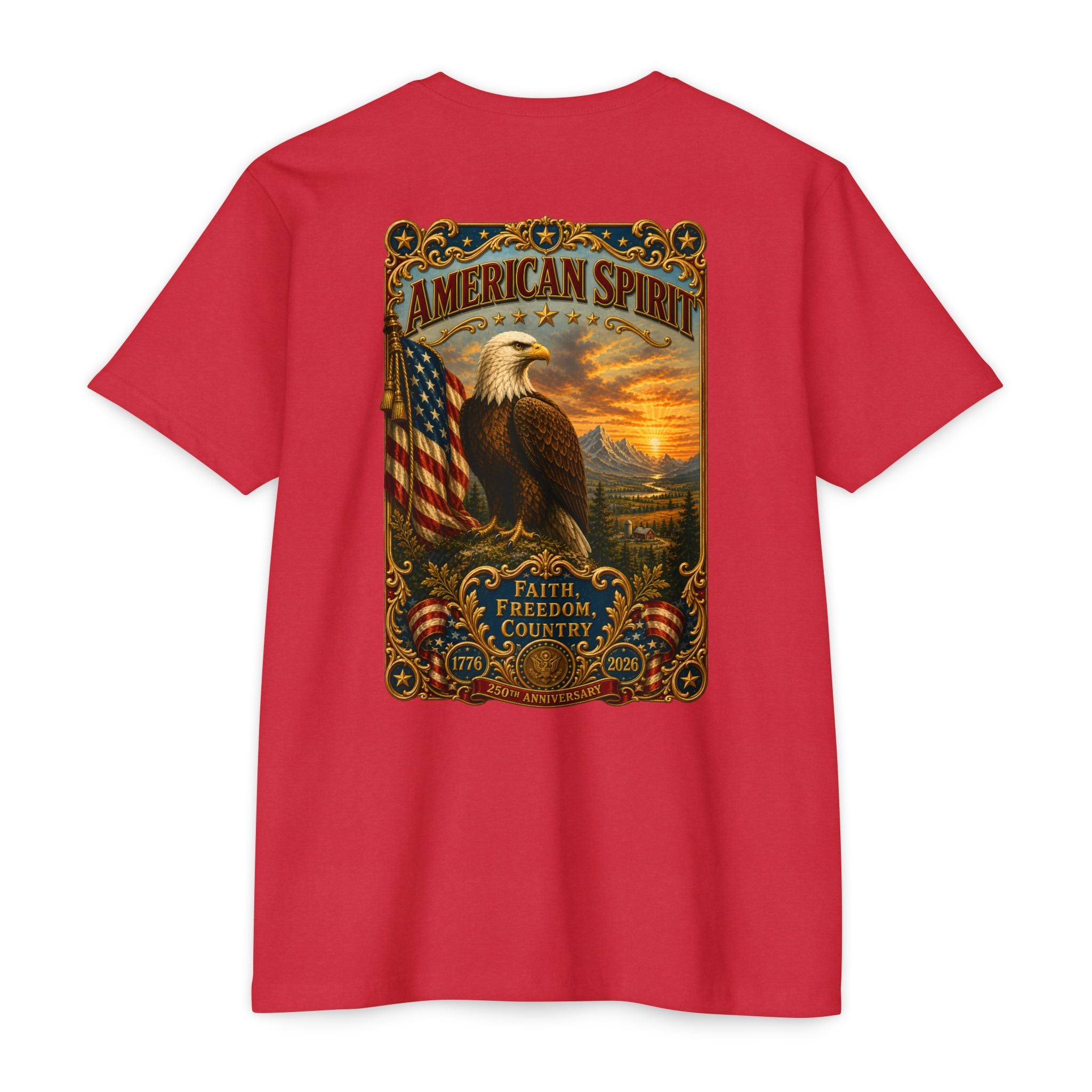 Heritage Print Co - American Spirit - Faith Freedom Country with Eagle - USA 250 years - 4th of July - Next Level 6210 CVC Super Soft T-Shirt
