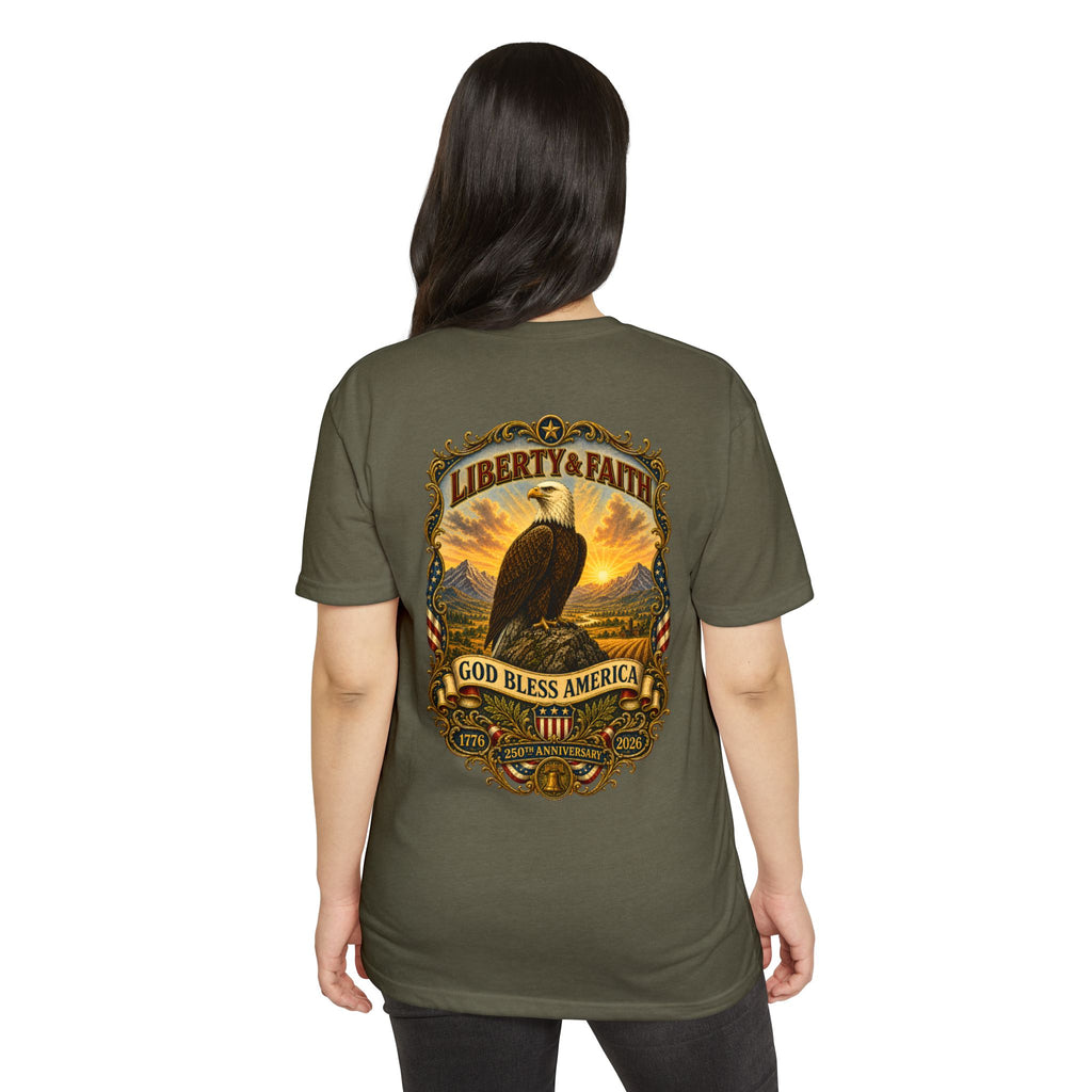 Heritage Print Co - Liberty & Faith Eagle - God Bless America - USA 250 years - 4th of July - Next Level 6210 CVC Super Soft T-Shirt
