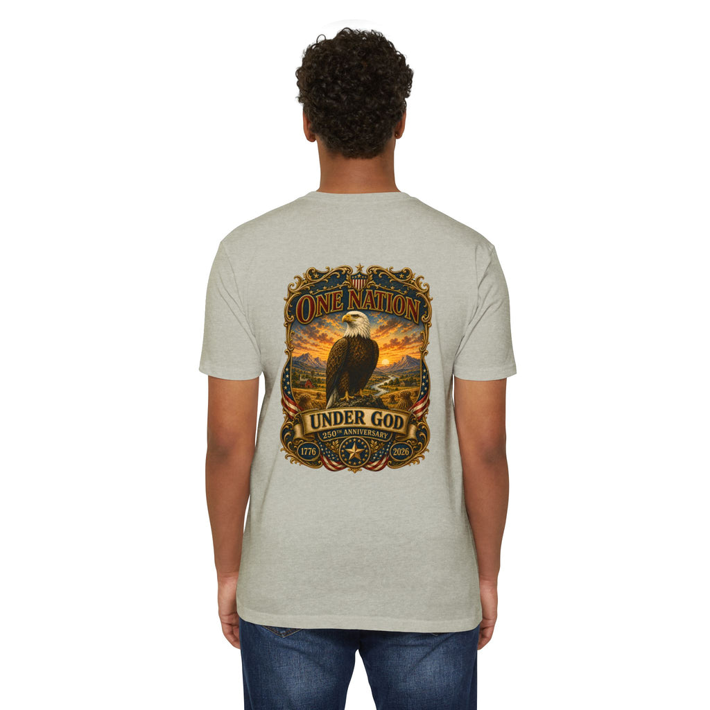 Heritage Print Co - One Nation Under God with Eagle - USA 250th Anniversary 4th of July - Next Level 6210 CVC Super Soft T-Shirt