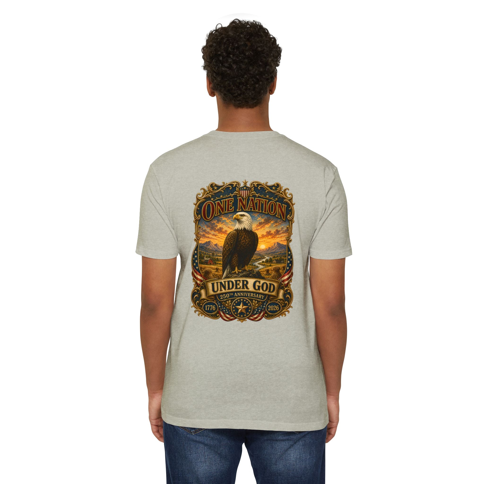 Heritage Print Co - One Nation Under God with Eagle - USA 250th Anniversary 4th of July - Next Level 6210 CVC Super Soft T-Shirt