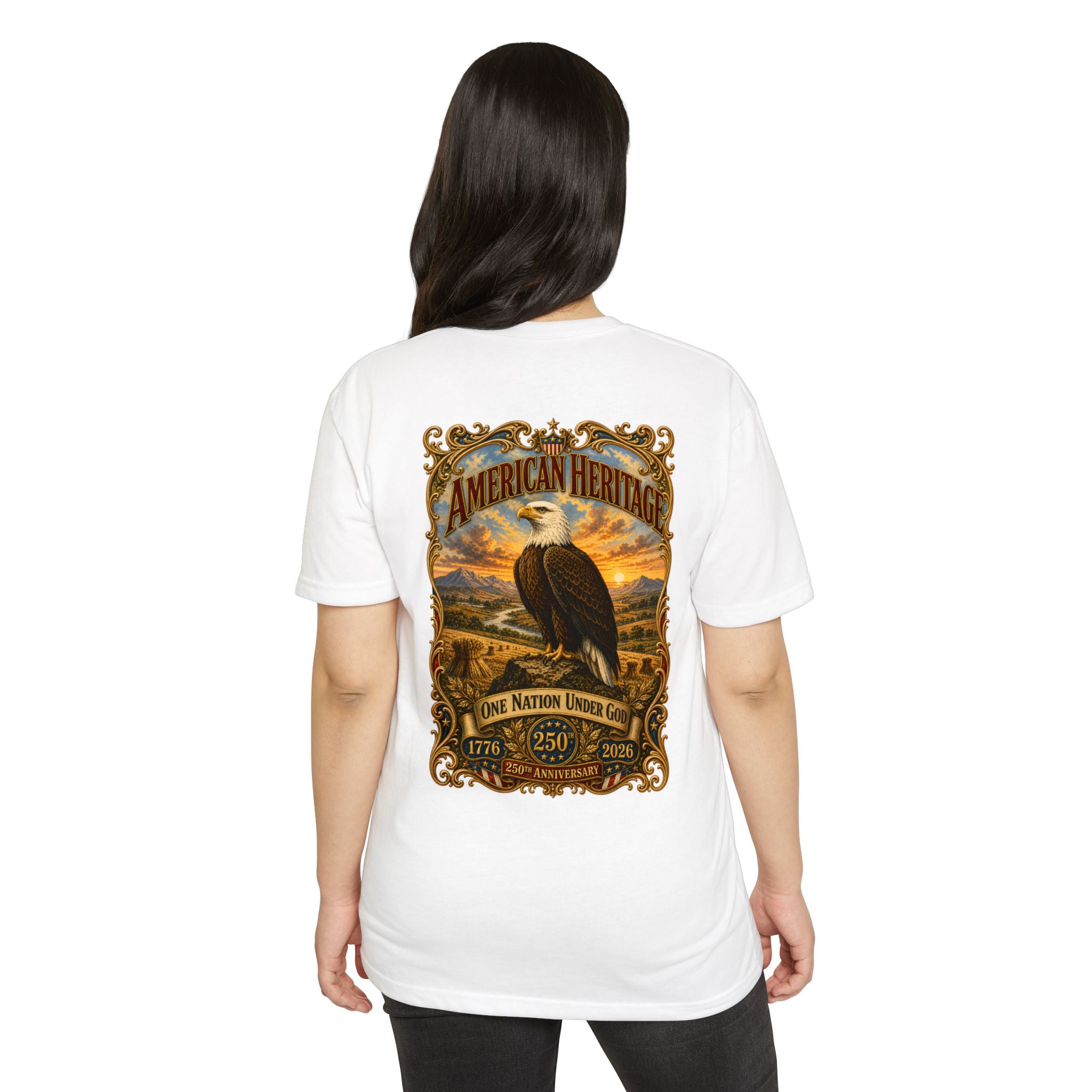 Heritage Print Co - American Heritage - One Nation Under God with Eagle - USA 250 Years - 4th of July - Next Level 6210 CVC Super Soft T-Shirt